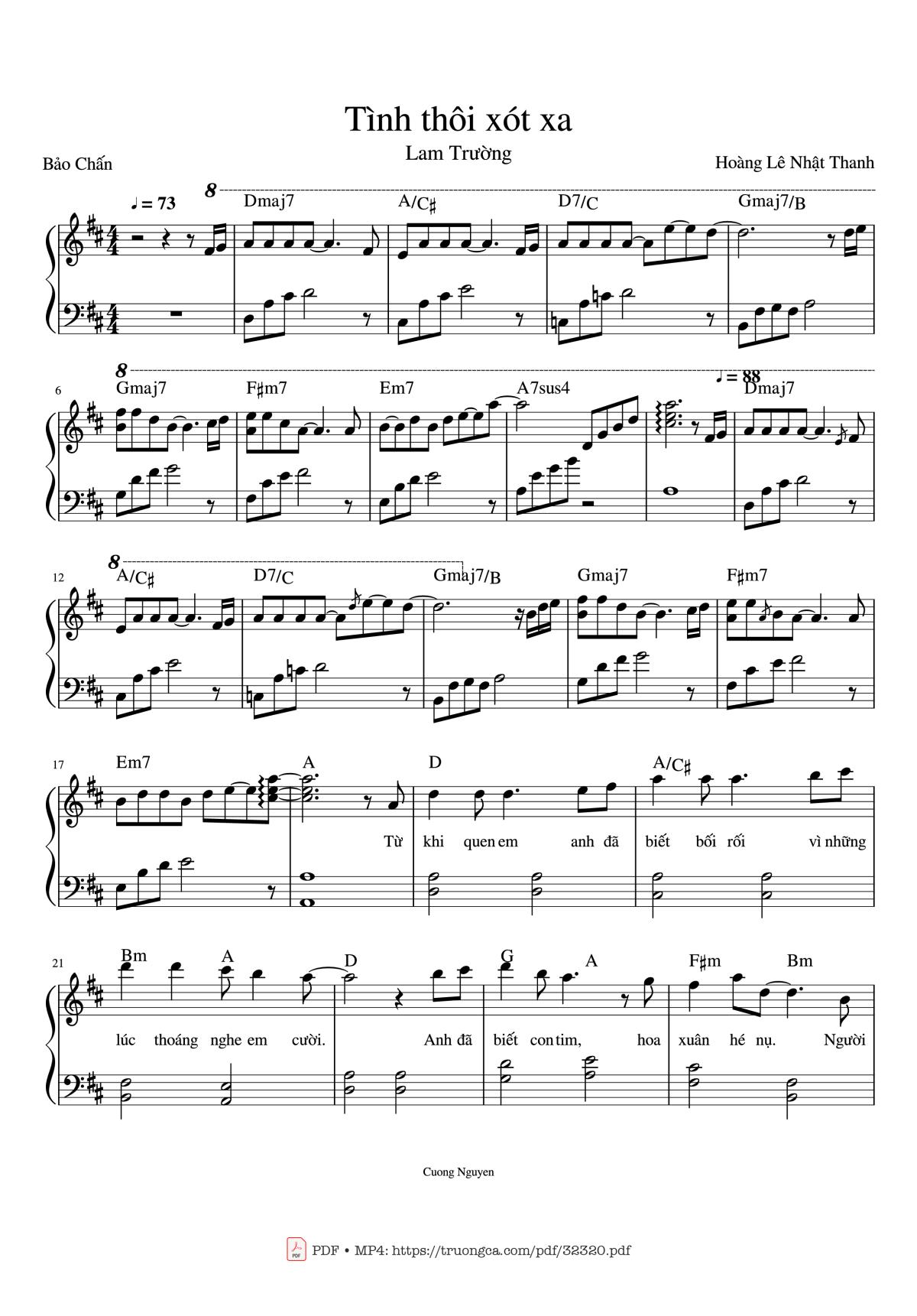 Page 1 of the piano sheet music PDF Piano – Tình thôi xót xa Piano by Bảo Chấn