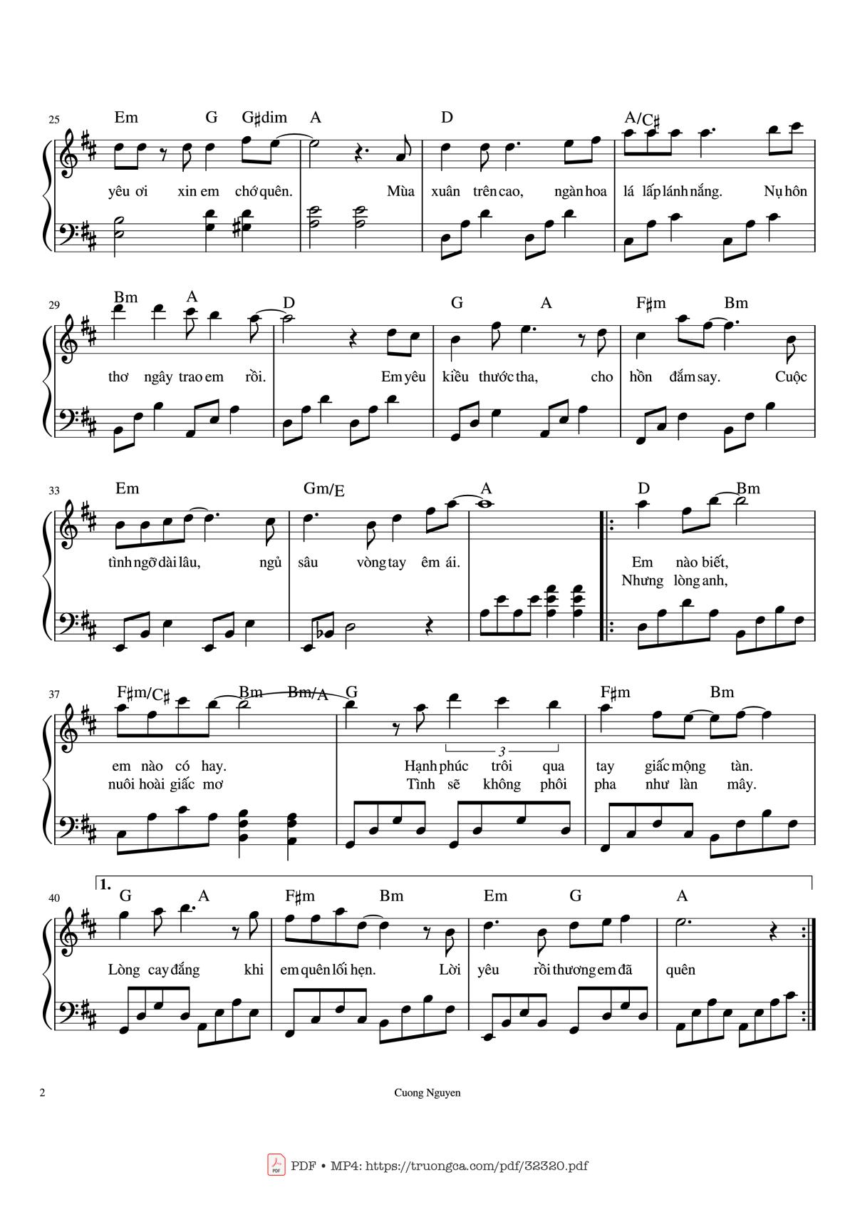 Page 2 of the piano sheet music PDF Piano – Tình thôi xót xa Piano by Bảo Chấn