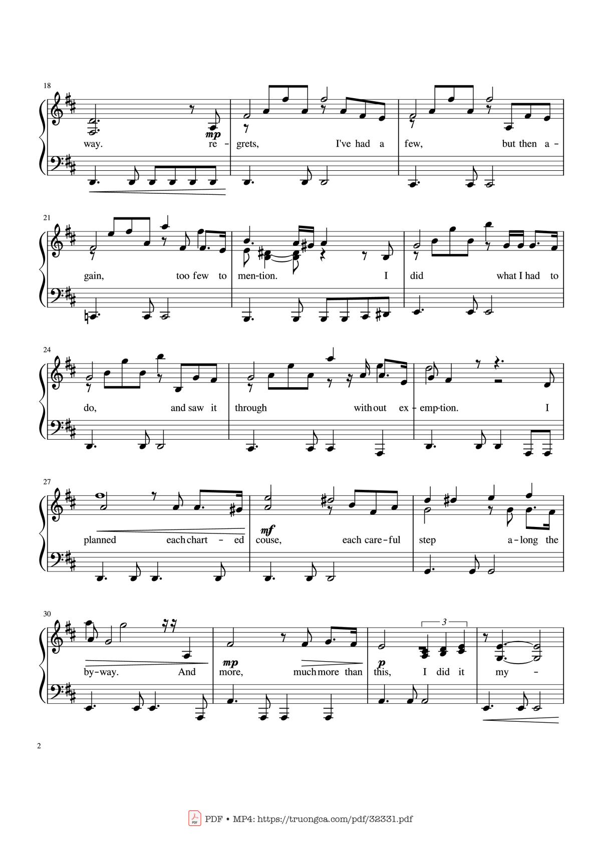 Page 2 of the piano sheet music PDF Piano – My Way Piano by Frank Sinatra