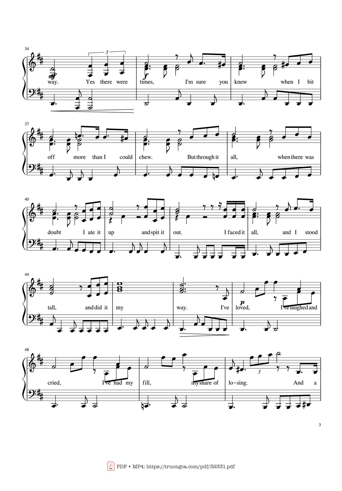 Page 3 of the piano sheet music PDF Piano – My Way Piano by Frank Sinatra