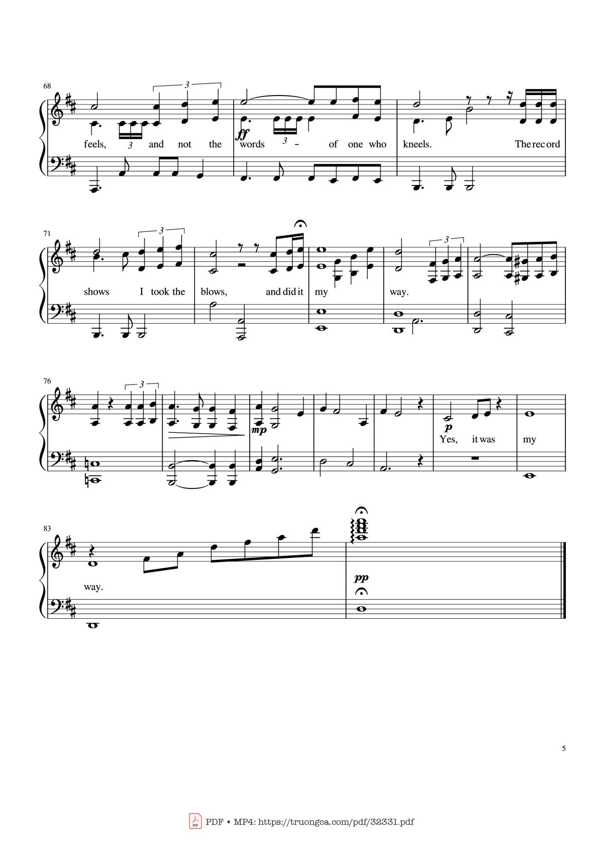 Page 5 of the piano sheet music PDF Piano – My Way Piano by Frank Sinatra