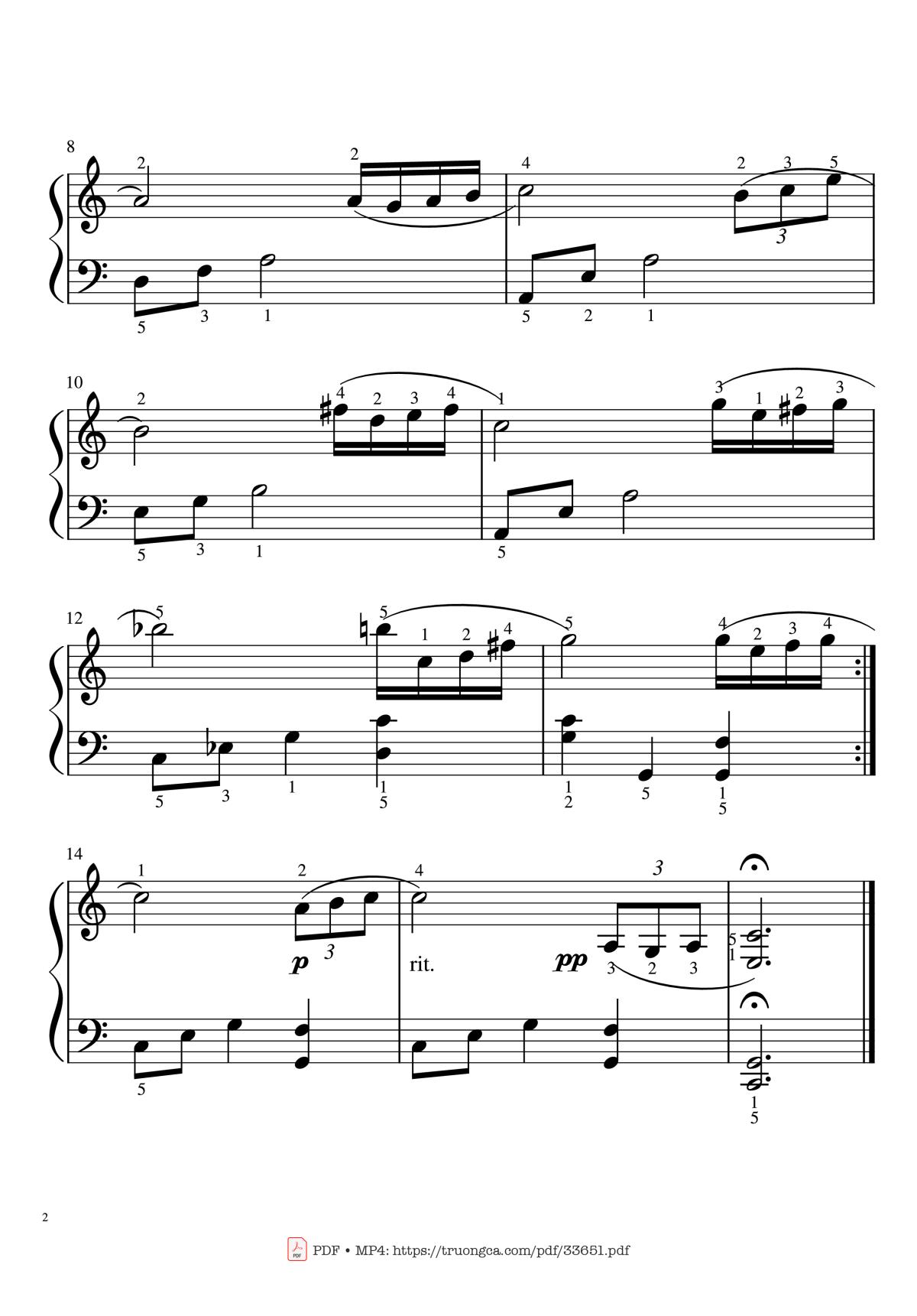 Page 2 of the piano sheet music PDF Piano – Rhapsody on a Theme of Paganini -18th Variation Piano (With Fingering) by S. Rachmaninov