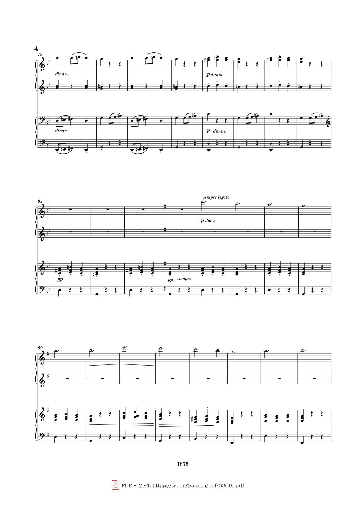 Page 4 of the piano sheet music PDF Piano – Slavonic Dances Op. 46 No. 8 Piano Four Hands by Antonin Leopold Dvorak