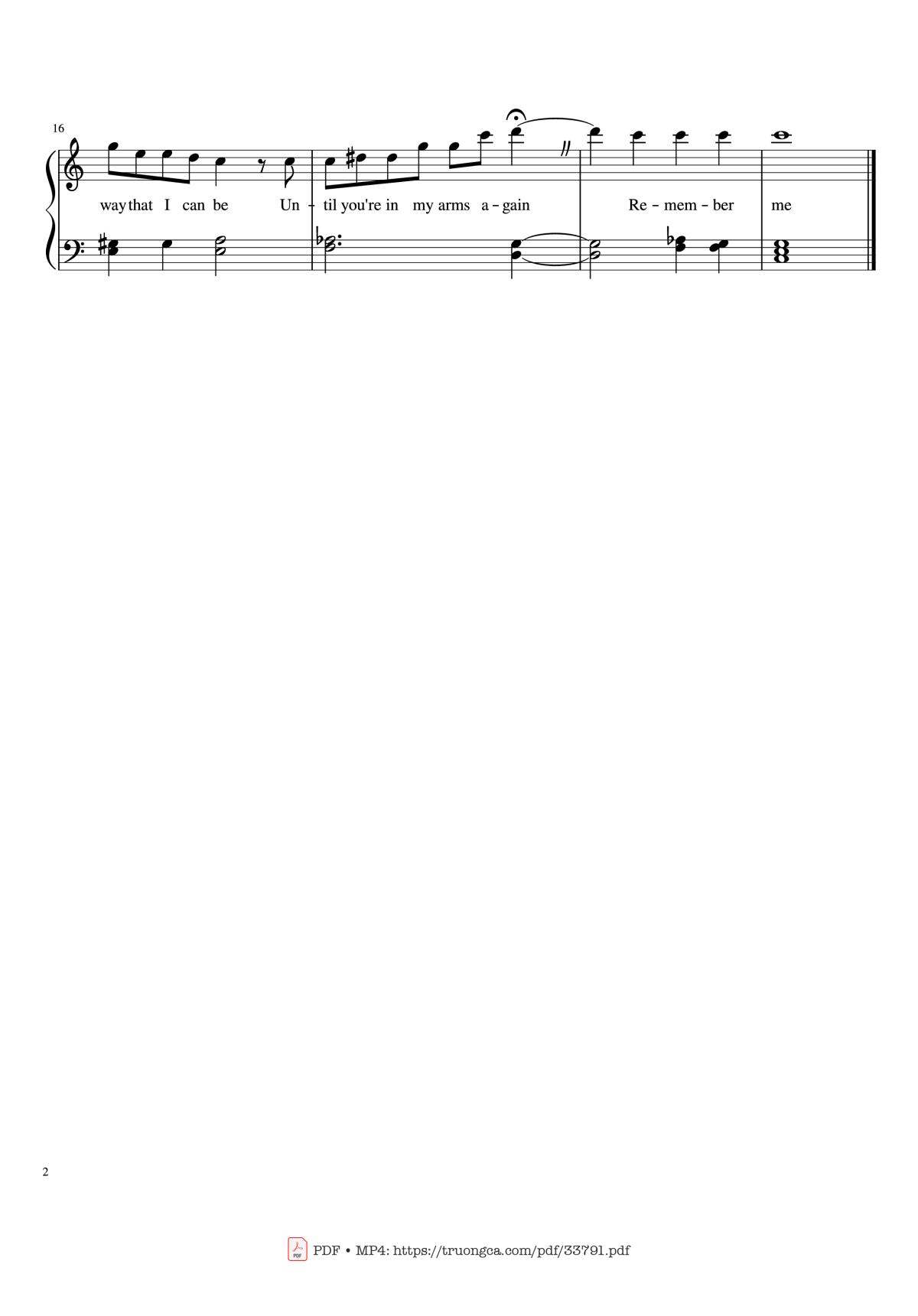 Page 2 of the piano sheet music PDF Piano – Remember Me Piano by Robert Lopez