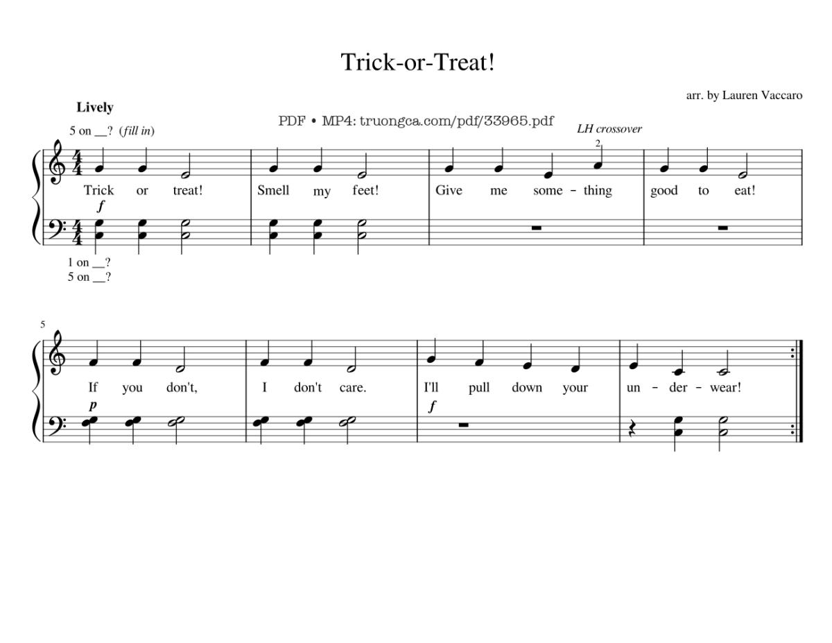 Page 1 of the piano sheet music PDF – Trick Or Treat Piano Easy by Vaccar0pian0