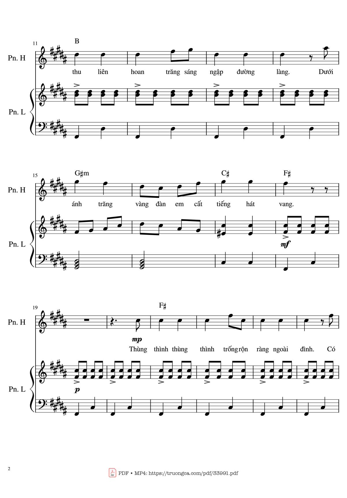 Page 2 of the piano sheet music PDF Piano – Đêm Trung Thu 2 Piano (duet) by Phùng Như Thạch