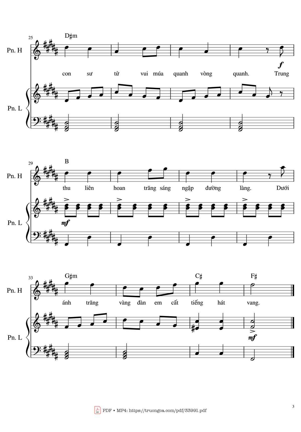 Page 3 of the piano sheet music PDF Piano – Đêm Trung Thu 2 Piano (duet) by Phùng Như Thạch