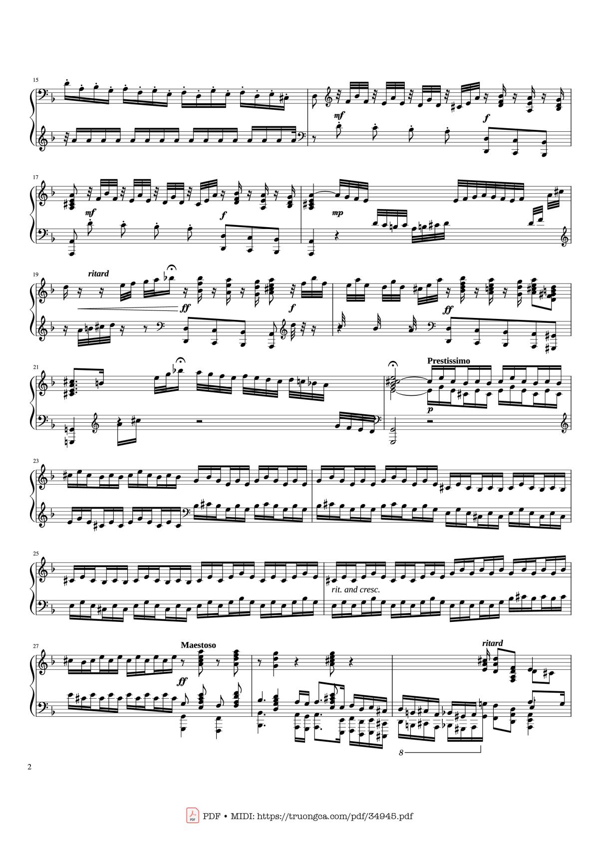 Page 2 of the piano sheet music PDF Piano – Toccata and Fugue in D Minor Piano by Johann Sebastian Bach