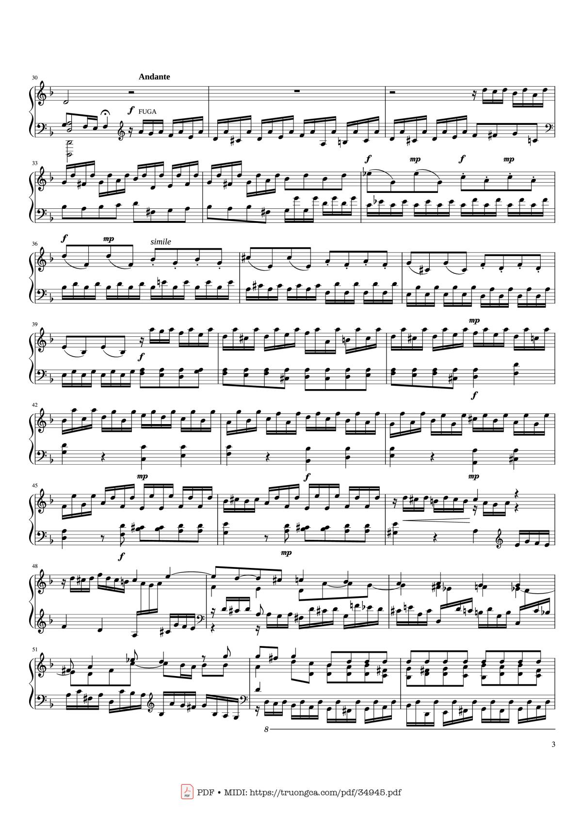 Page 3 of the piano sheet music PDF Piano – Toccata and Fugue in D Minor Piano by Johann Sebastian Bach