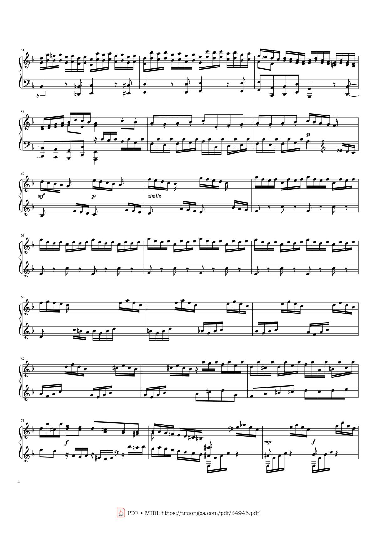 Page 4 of the piano sheet music PDF Piano – Toccata and Fugue in D Minor Piano by Johann Sebastian Bach