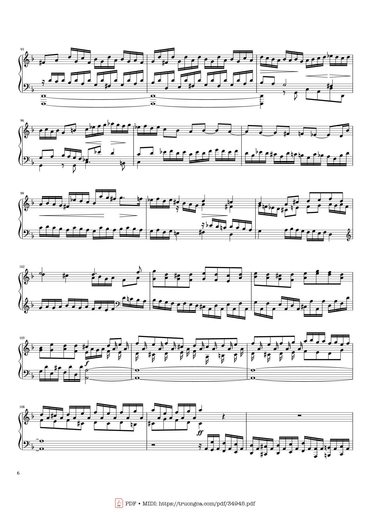 Page 6 of the piano sheet music PDF Piano – Toccata and Fugue in D Minor Piano by Johann Sebastian Bach