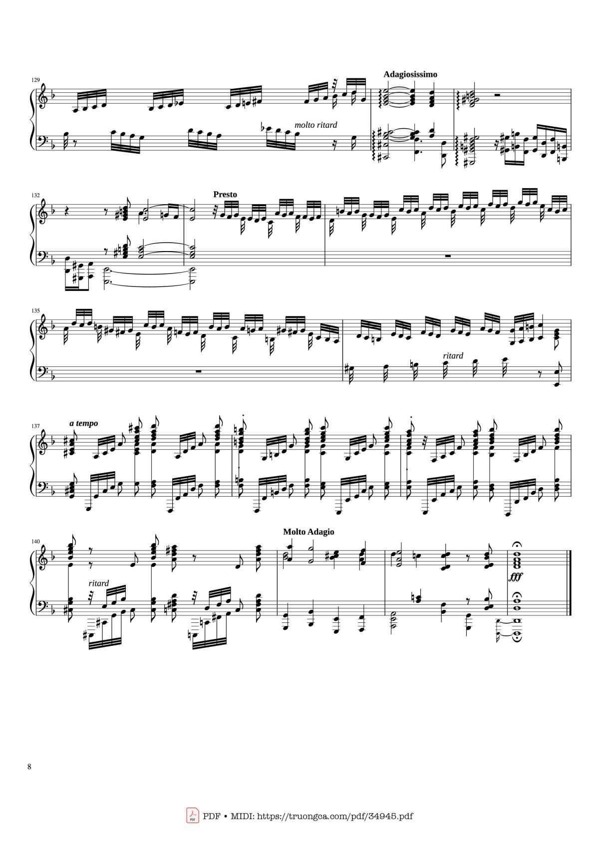 Page 8 of the piano sheet music PDF Piano – Toccata and Fugue in D Minor Piano by Johann Sebastian Bach