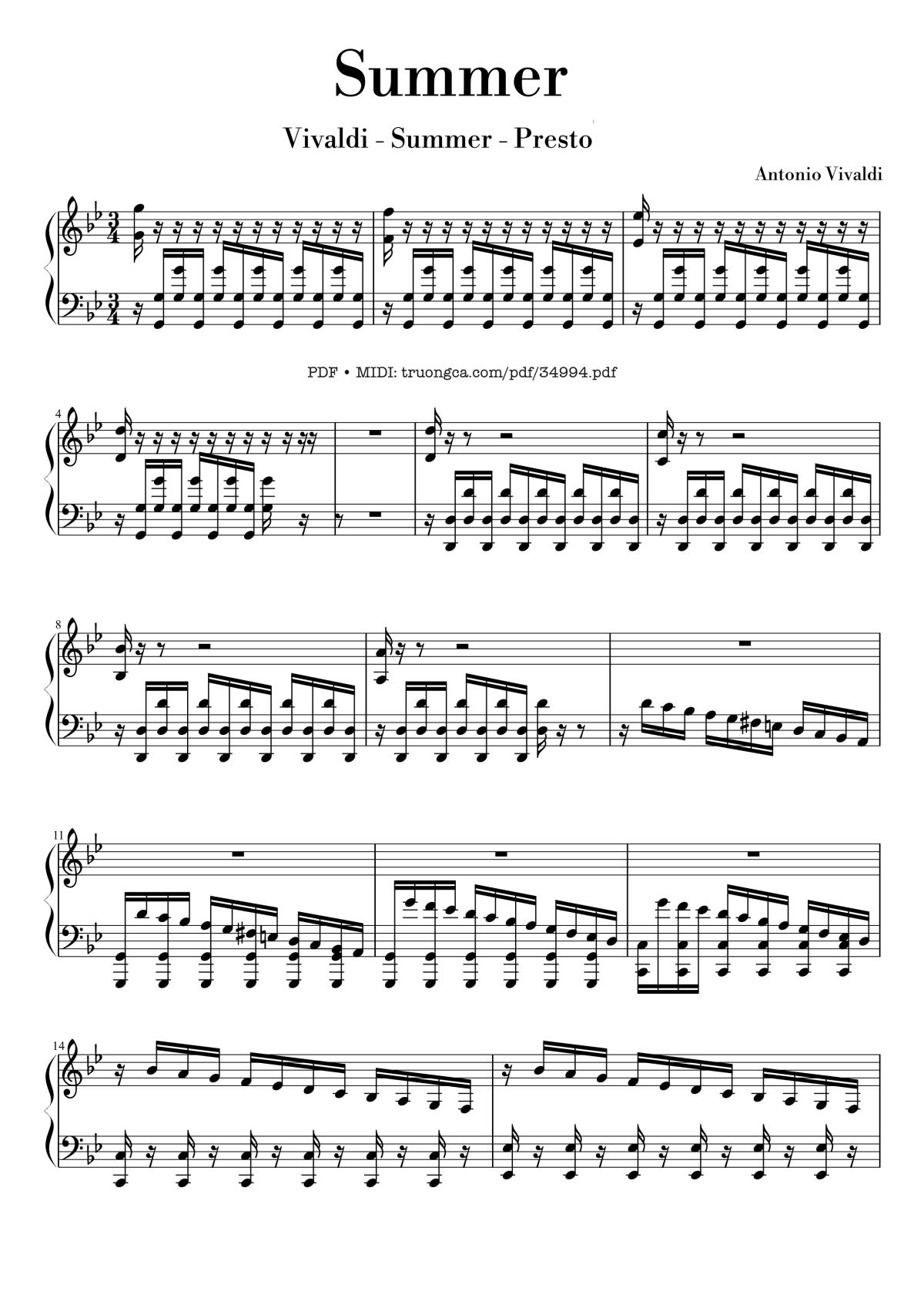Page 1 of the piano sheet music PDF Piano – Summer - Vivaldi - Presto Piano by Antonio Vivaldi