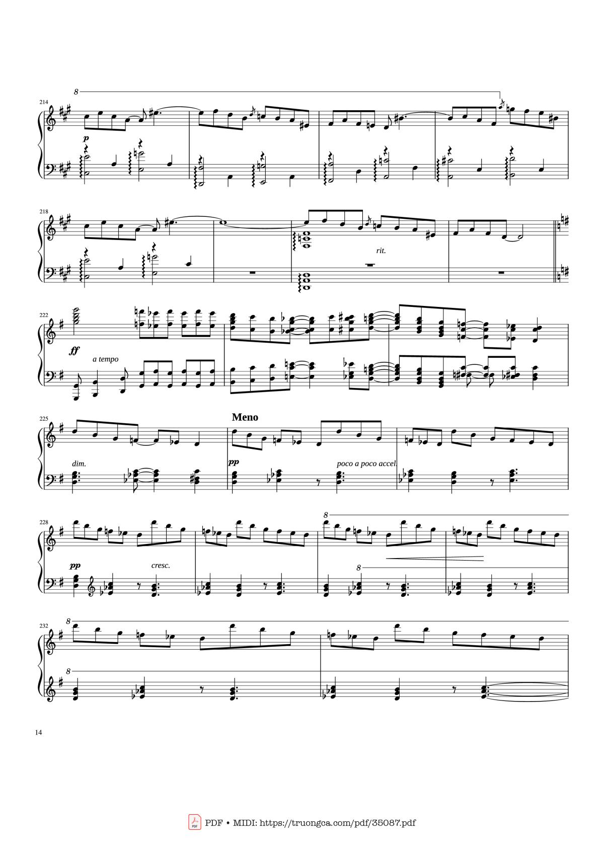 Page 14 of the piano sheet music PDF Piano – Rhapsody in Blue Piano by George Gershwin