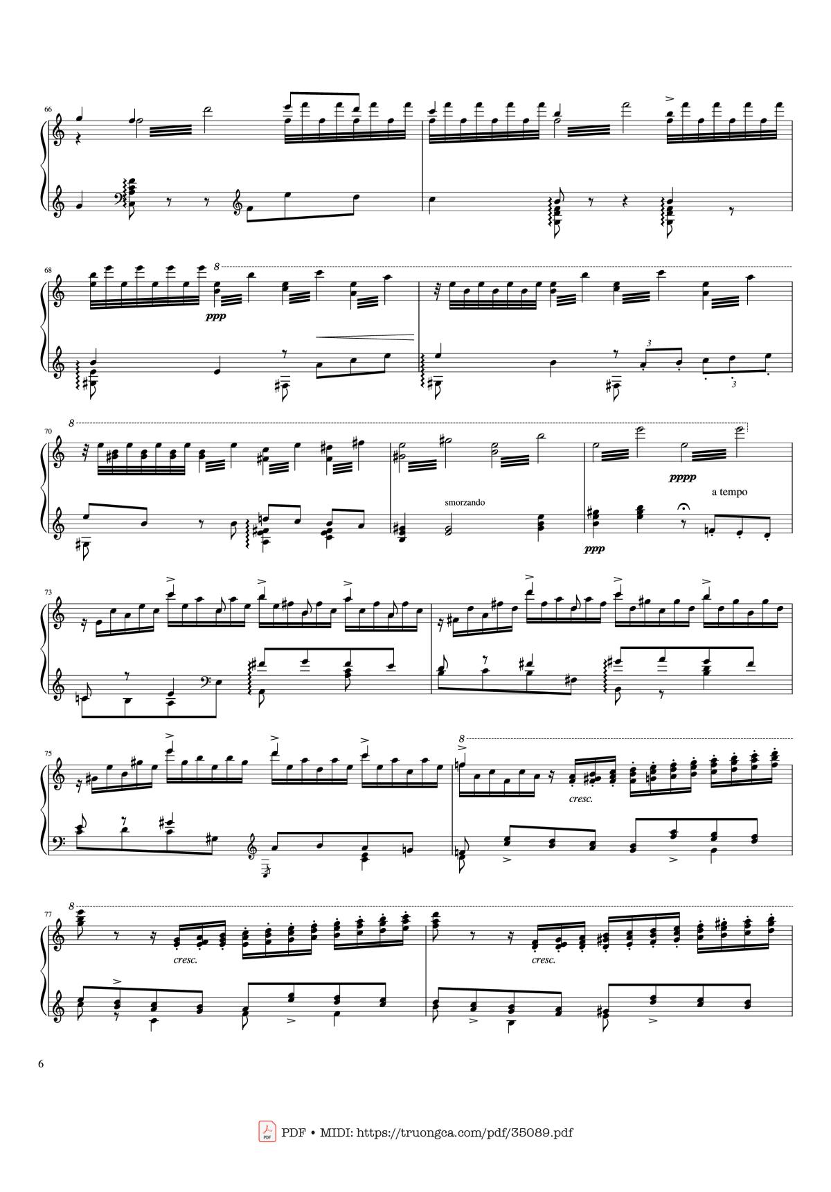 Page 6 of the piano sheet music PDF Piano – Hymne à Sainte Cécile Piano Solo by Franz Liszt